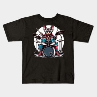 Devon Rex Cat Playing Drums Kids T-Shirt